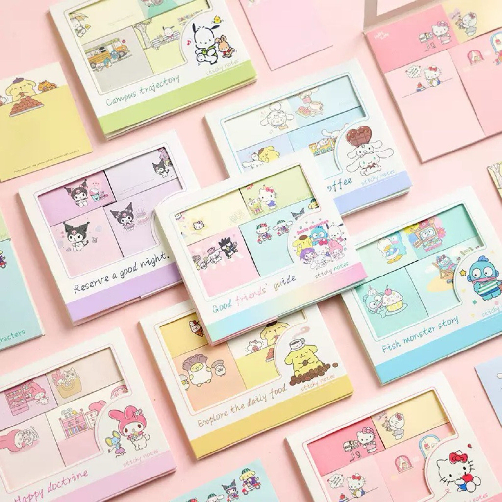 พร้อมส่งจากร้านไทย! กระดาษโพสอิท (มีกาว) สำหรับเขียนโน้ตติดหนังสือ ติดเอกสาร 100แผ่น ลาย Sanrio