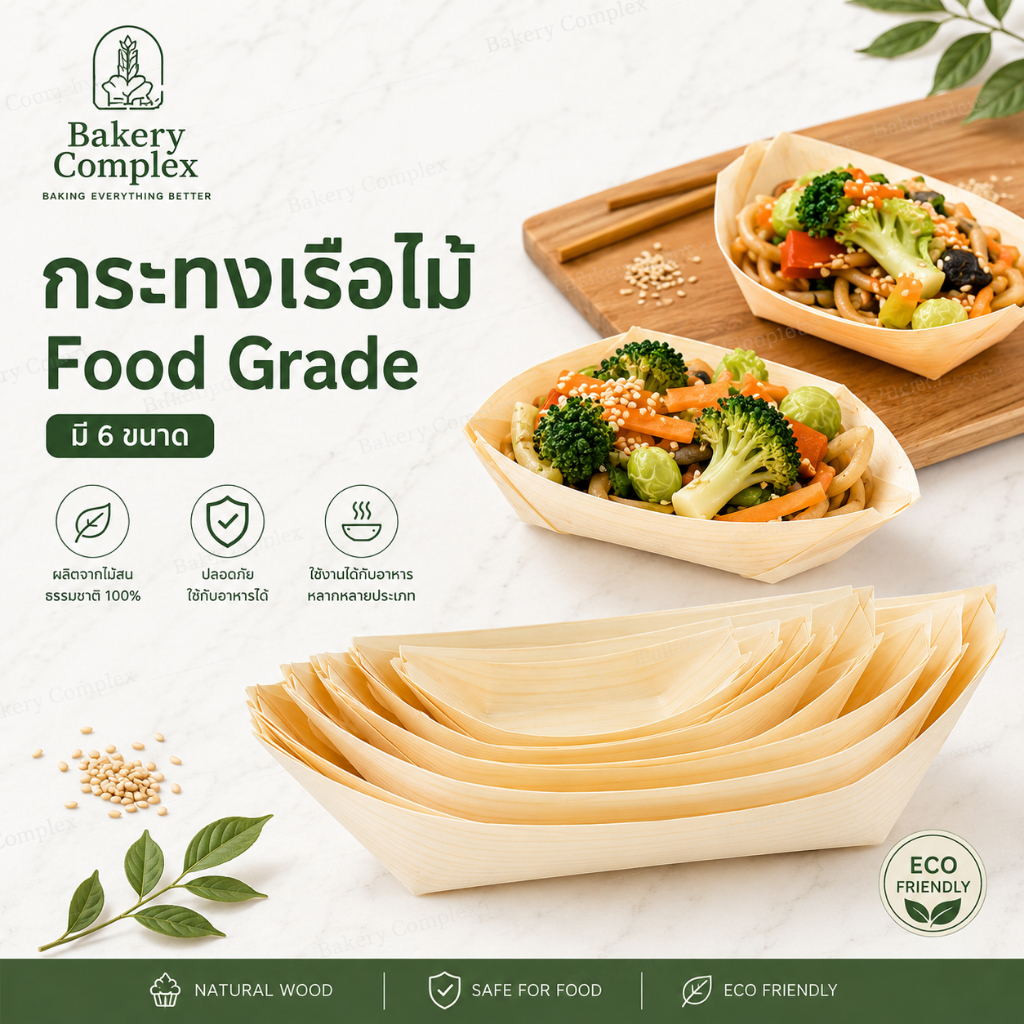 กระทงเรือไม้ Food Grade ถาดไม้ใส่อาหาร มี 6 ขนาด กระทงไม้ใส่อาหารญี่ปุ่น เบเกอรี่ ของทอด ขนม คาเฟ่ งานจัดเลี้ยง