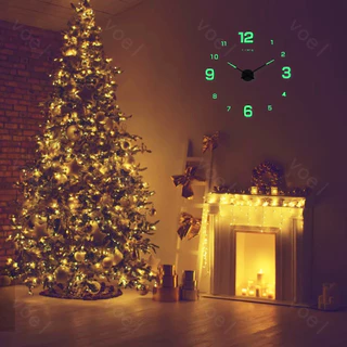 3D Luminous Wall Clock เสียงเงียบ สติกเกอร์ DIY นาฬิกาดิจิตอลสเตอริโอสําหรับตกแต่งบ้านและวันหยุด ห้องนั่งเล่น สํานักงาน