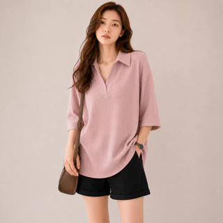 เสื้อเชิ้ตลายทาง แขน5ส่วน ทรงหลวม สไตล์เกาหลี M-4XL
