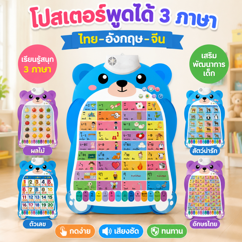 โปสเตอร์พูดได้ พร้อมส่ง ของเล่นเด็ก โปสเตอร์คำศัพท์ กดอ่านมีเสียง ฝึกฟังจำ โปสเตอร์เรียนภาษาสำหรับเด็ก
