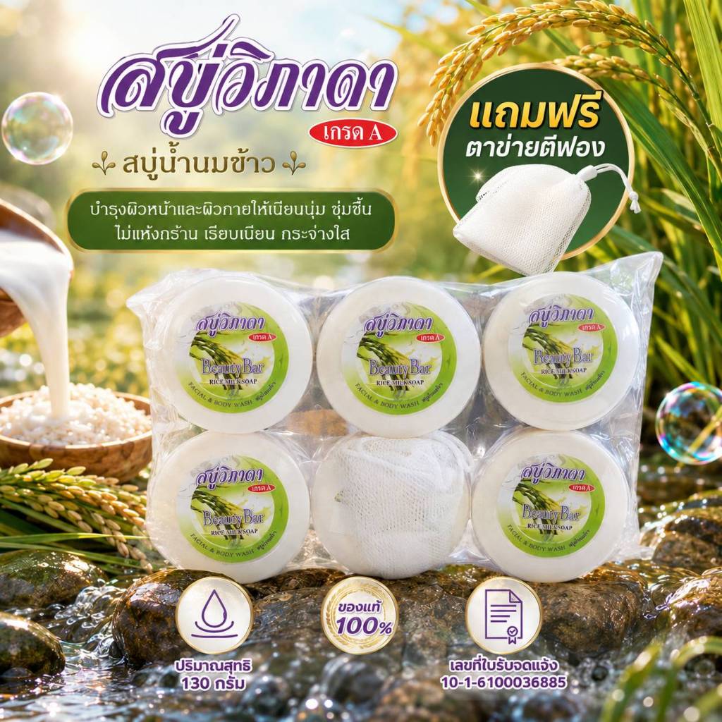 #6ก้อน สบู่วิภาดา ปริมาณ 130 กรัม (ของแท้ 100%) มีให้เลือก 5 สูตร