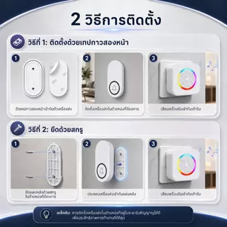Auresonic กริ่งไร้สาย ไม่ใช้ถ่าน ไม่ต้องเดินสายไฟ ระยะ 350 เมตร 63 ริงโทน ใช้สำหรับบ้าน/ร้านค้า/สำนักงาน/อาหารค่ำ