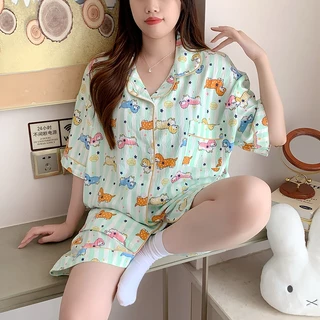 🍒ชุดนอนผู้หญิง บิ๊กไซส์ ผ้าซาตินญี่ปุ่น สไตล์เกาหลี ลายเมฆ แขนสั้นขาสั้น ผ้านุ่มลื่น ใส่สบาย ส่งด่วน