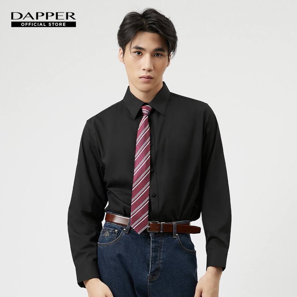 DAPPER เสื้อเชิ้ตแขนยาว Cotton Blend ทรง Regular-Fit สีดำ (ฺBSL/BK/977RE)