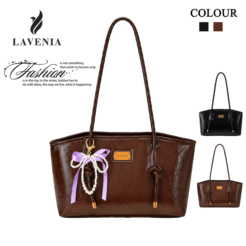 กระเป๋าผู้หญิง LAVENIA ทรงโท้ต ผิวเงาดูหรู สายยาวสะพายสบาย ใส่มือถือและกระเป๋าสตางค์ได้ เหมาะสำหรับไปทำงานหรือไปร้านคาเฟ