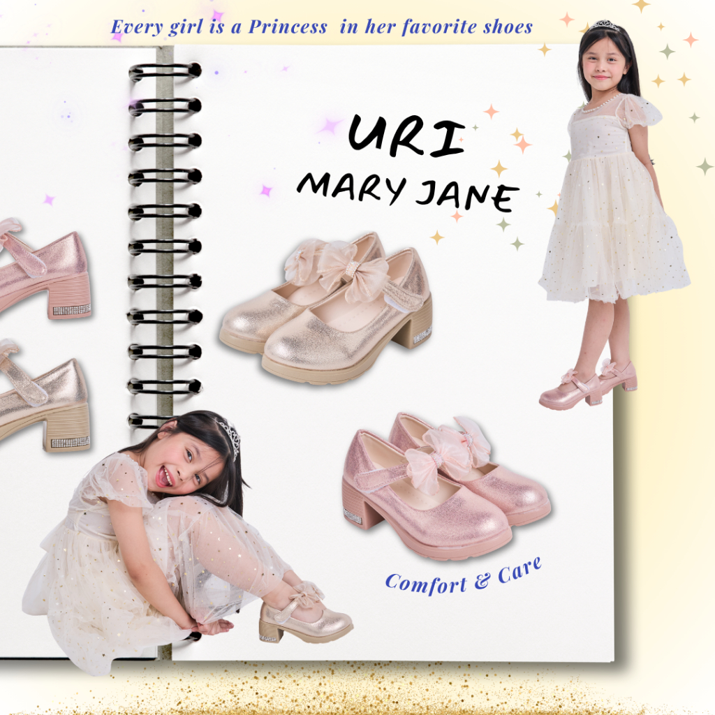 URI - CHARMI รองเท้ากลิตเตอร์เด็กผู้หญิงตกแต่งโบว์ด้านหน้า ไซซ์ 26-30