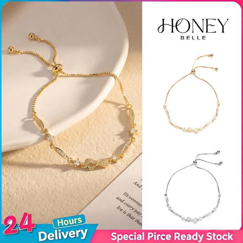 HONEY BELLE✨สร้อยข้อมือเพชร กำไลข้อมือปรับขนาดได้ ลายโบว์คริสตัล สไตล์มินิมอล เครื่องประดับสุดคิ้วท์