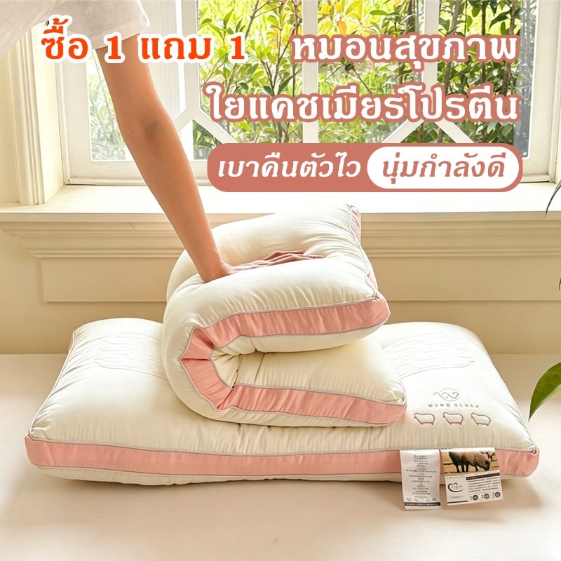 หมอนรองคอใยแคชเมียร์โปรตีน 48x74cm 500-1000g นุ่มฟูไม่จับเป็นก้อน ระบายอากาศดี ตื่นมาไม่ร้อน แถมปลอกกันไรฝุ่น พร้อมส่ง