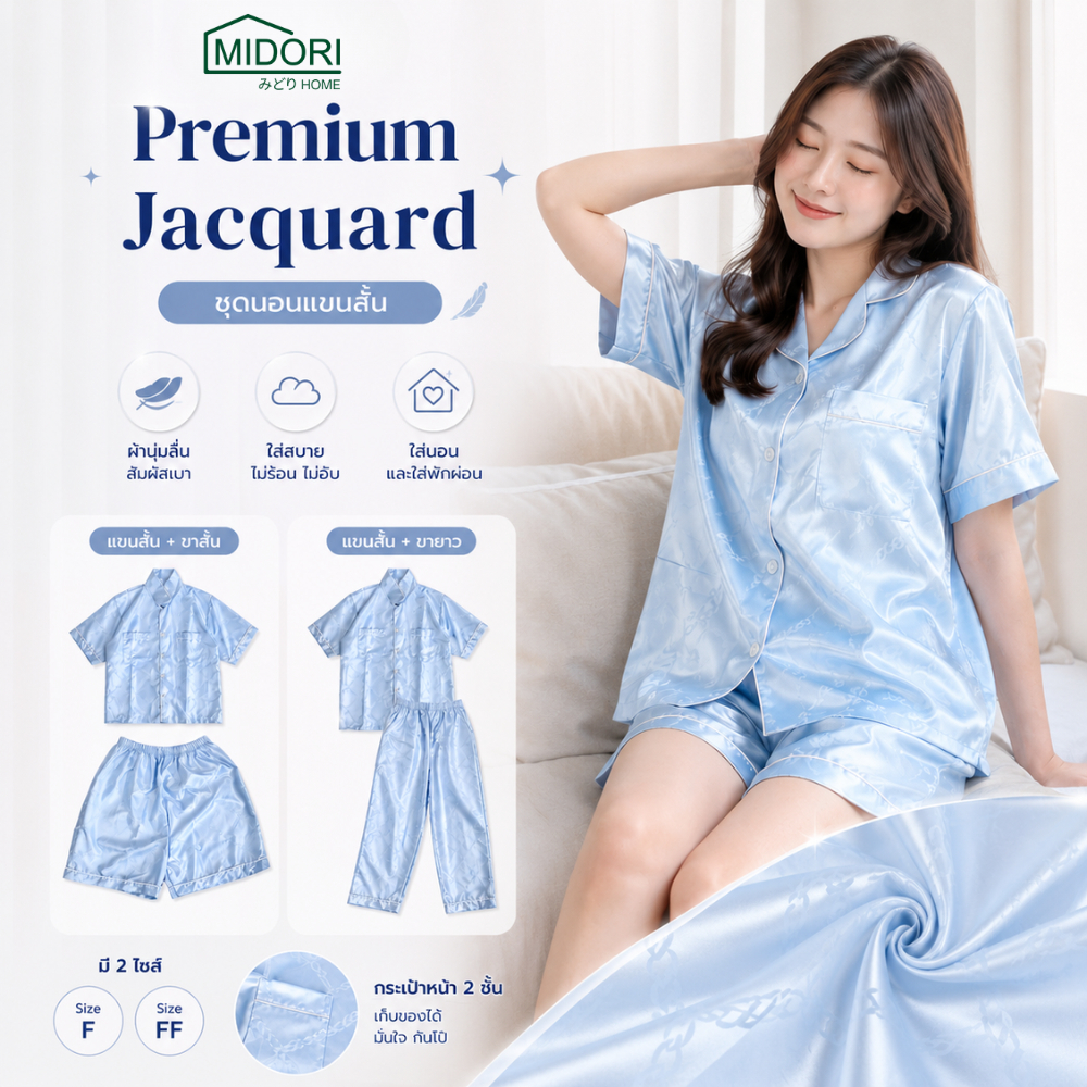 MIDORI Home ชุดนอน Softtex Satin แขนสั้น ขาสั้น ขายาว ผ้านุ่ม สัมผัสเบา ใส่สบายทั้งคืน