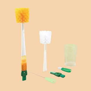 แปรงล้างขวดนม 5in1 มัลติฟังก์ชัน พร้อมแปรงล้างหลอดดูด สีเขียว/สีส้ม เลือกได้