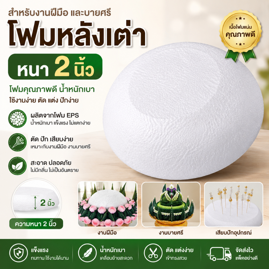โฟมหลังเต่า หนา2นิ้ว โฟมถ้วย มีหลายขนาด ใช้ในงานประดิษฐ์ DIY