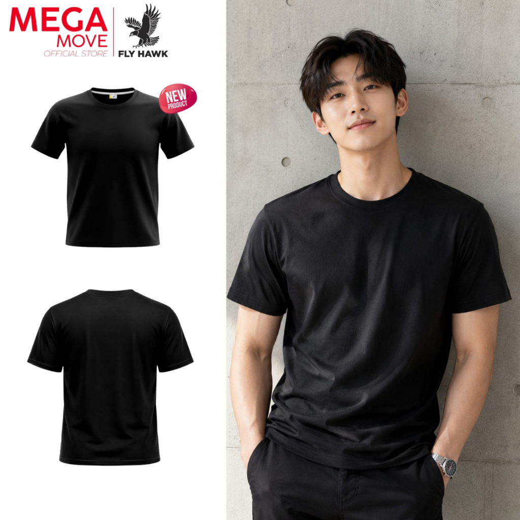 FLYHAWK x MEGA เสื้อกีฬาคอกลม สีดำล้วน รหัส FM-SP01 สินค้าฟรี