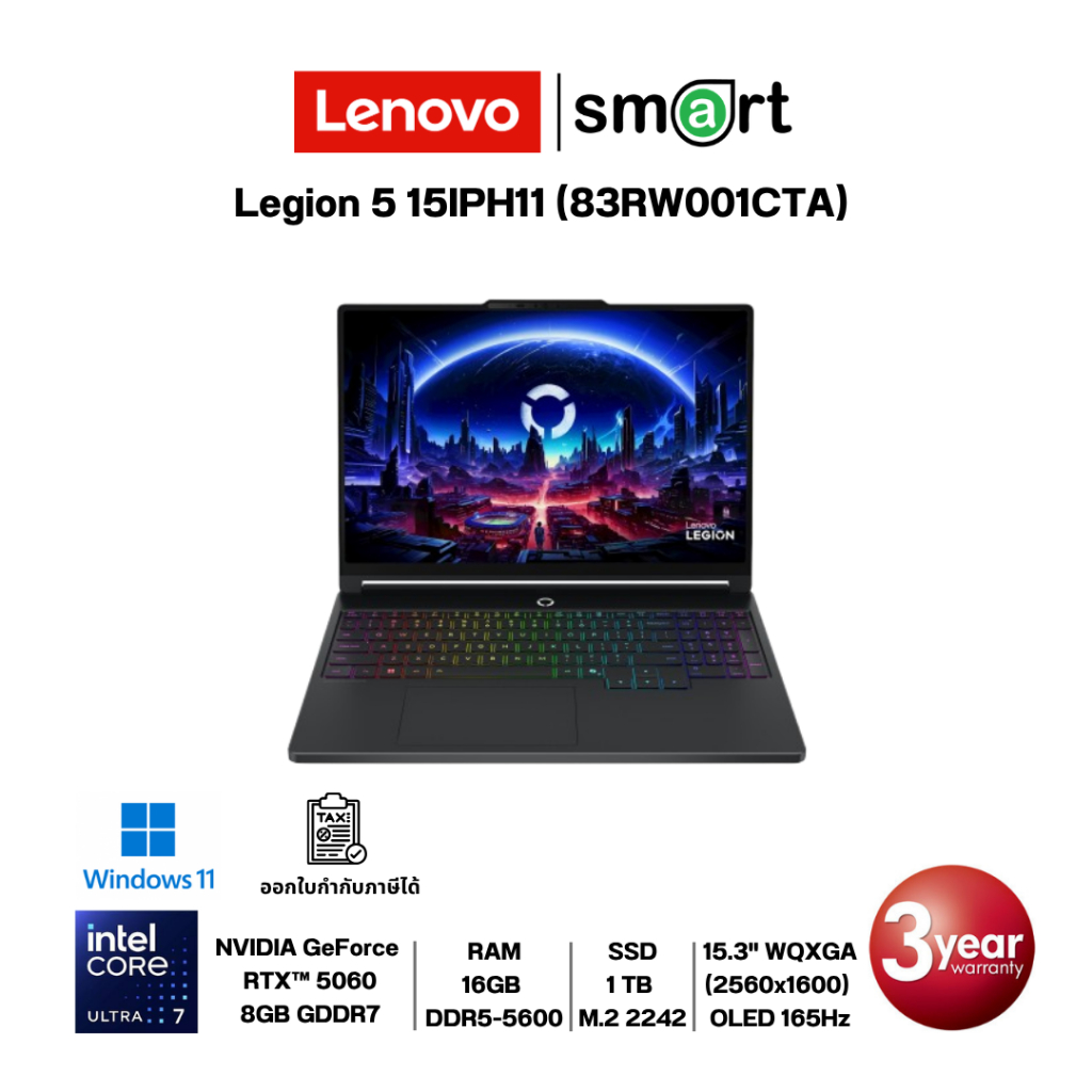 Lenovo Legion 5 15IPH11 (83RW001CTA) Core Ultra 7 356H/RTX5060/16GB/1TB/15.3"/Win11 (Eclipse Black)