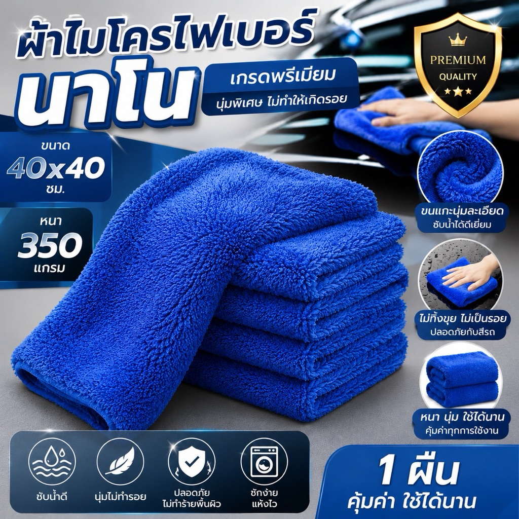 ผ้าไมโครไฟเบอร์นาโน 40x40 ซ.ม. หนา 350 แกรม