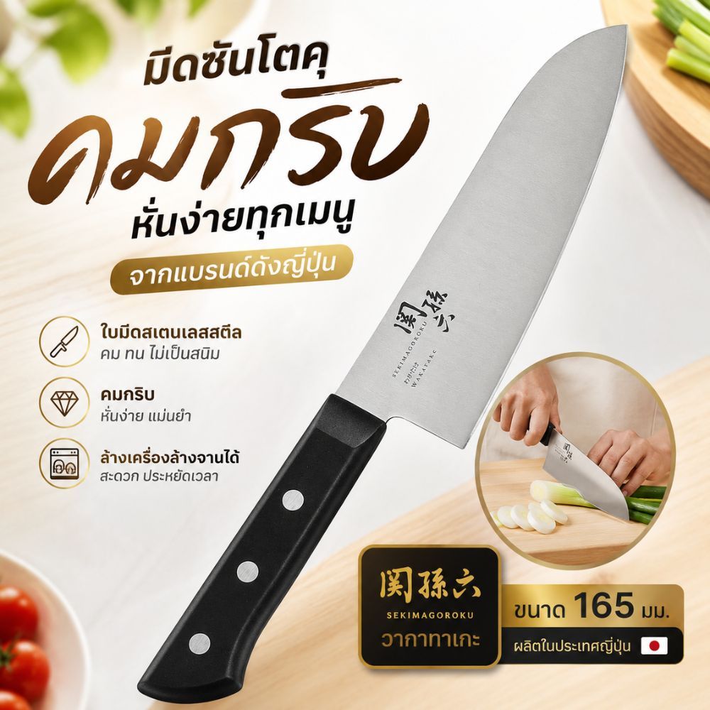 KAI Sontoku Wakatake AB5420 ขนาด 6.5 นิ้ว (165 มม.)  ทำจากสแตนเลส ผลิตในประเทศญี่ปุ่น คมมาก นำเข้าจากประเทศญี่ปุ่น