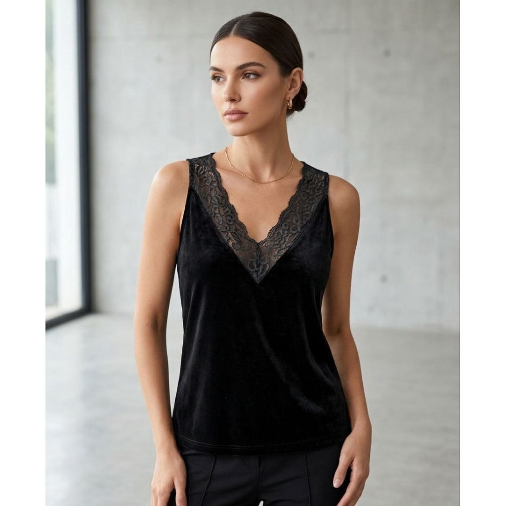 เสื้อกล้ามสีดำ Zara ผ้ากำมะหยี่งานแท้