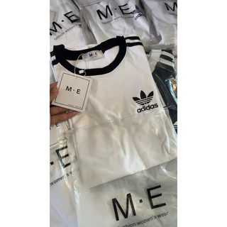 เสื้อยืดป้ายM.E(ดาส.กุ๊นคอแขนแต่งแถบ)Freesize,Oversize