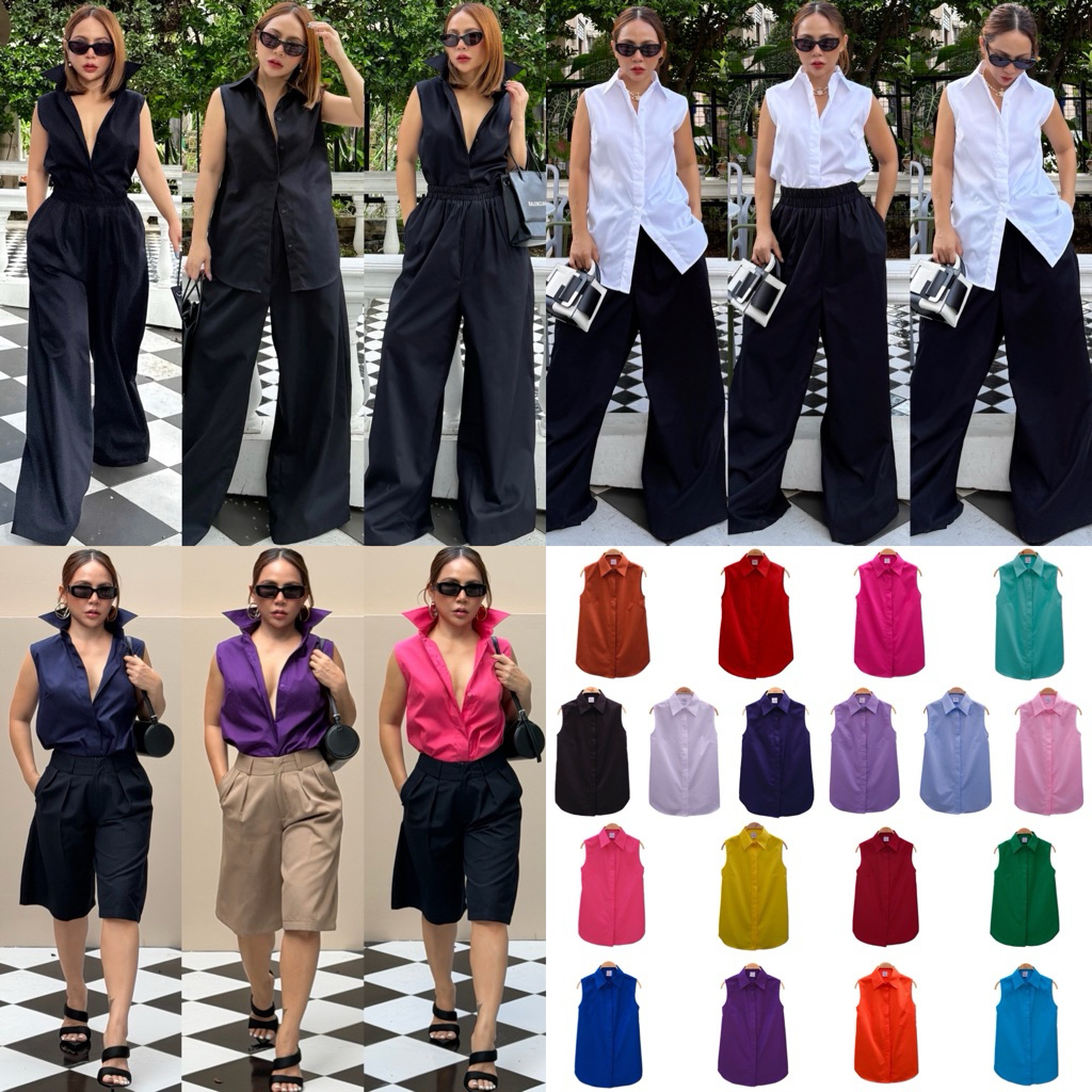 Bright by Aruna:เชิ้ตแขนกุด(COTTON BASIC SLIM SHIRT)4size