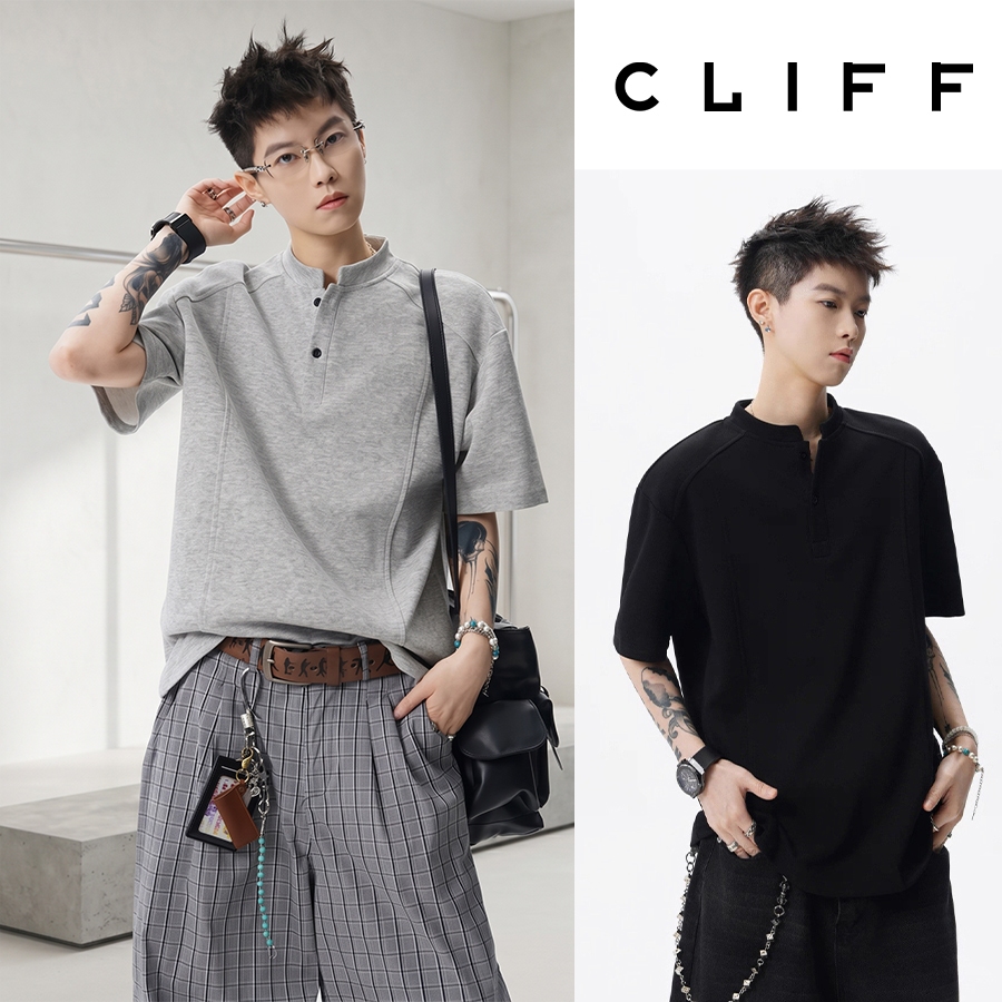 CLIFF เสื้อยืดผู้ชายแขนสั้นสไตล์เทนนิส คอปกมีปุ่ม แห้งเร็ว ใส่สบาย ทรงหลวม ไม่ร้อน เหมาะกับทุกโอกาส