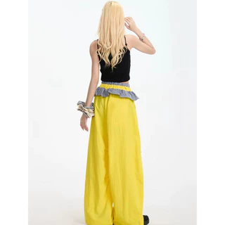 [Plaid ruffled wide leg pants]สไตล์กีฬาหวานเทรนด์ลายสก๊อตใบบัวผู้หญิงสบาย ๆ กางเกงขากว้าง
