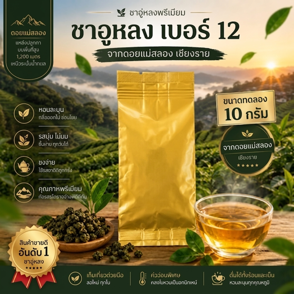 ชาอู่หลงเบอร์ 12 จินเซียนอูหลง เกรดพรีเมียม จากดอยแม่สลอง