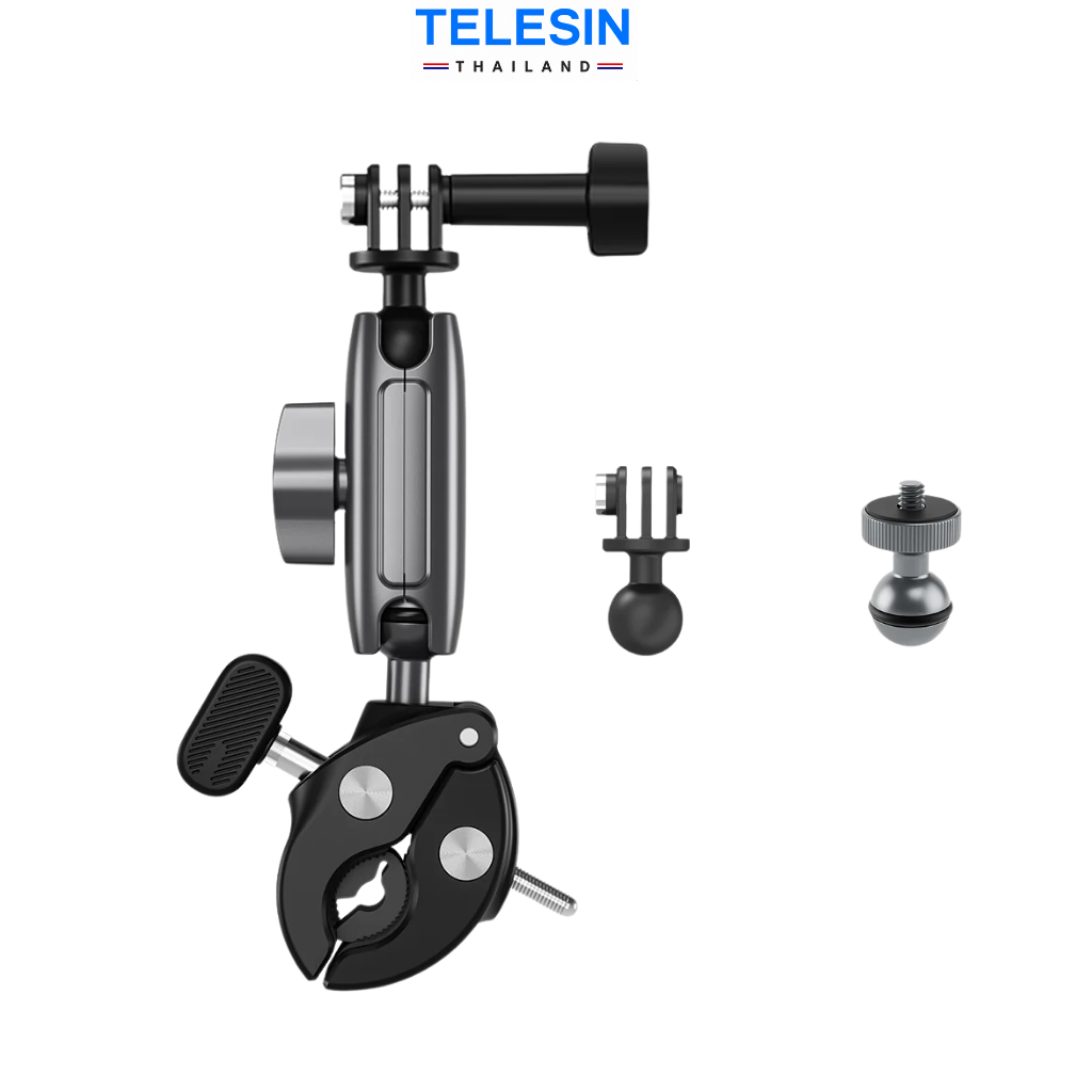 TELESIN GoPro , DJI , Insta360 Aluminum Alloy Handlebar Mount ตัวหนีบอะลูมิเนียมยึดแฮนด์มอเตอร์ไซค์