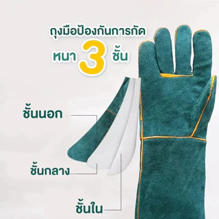PETLUSCI ถุงมือกันกัด 35/60cm ถุงมือฝึกสุนัข ถุงมือจับแมว งกันการฉีกขาดและกัด ทำจากหนังวัวแท้