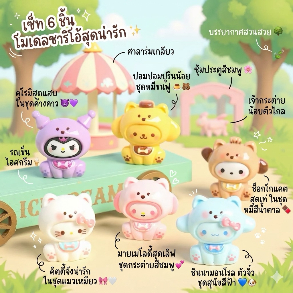 (เซ็ท 6 ชิ้น) # แก๊งค์ซานริโอ้ ครบเซ็ท 3D ตุ๊กตาจิ๋ว โมเดลจิ๋ว ตุ๊กตาเรซิ่น แต่งบ้านแต่งสวน ตั้งโต๊ะทำงาน Diy ของสะสม