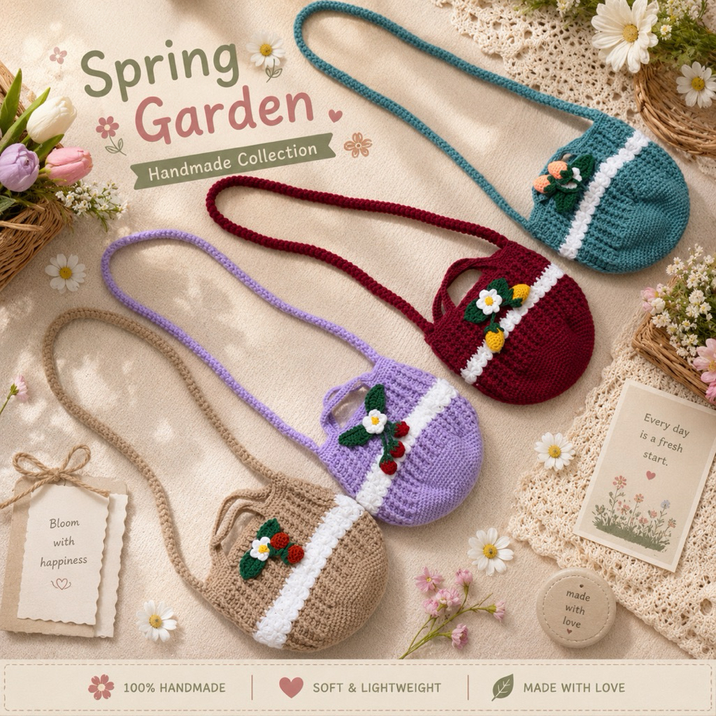 กระเป๋าถักไหมพรมแฮนด์เมด •BK-TIN HANDMADE• Spring Garden Handmade Collection 🌷