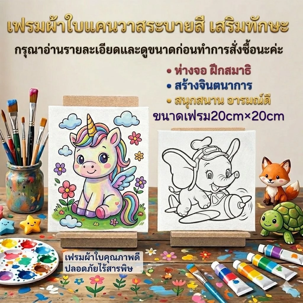 เฟรมผ้าแคนวาสระบายสี(ผ้าติดแผ่นไม้)รหัสVขนาด20cm×20cm(ไม่มีสี)