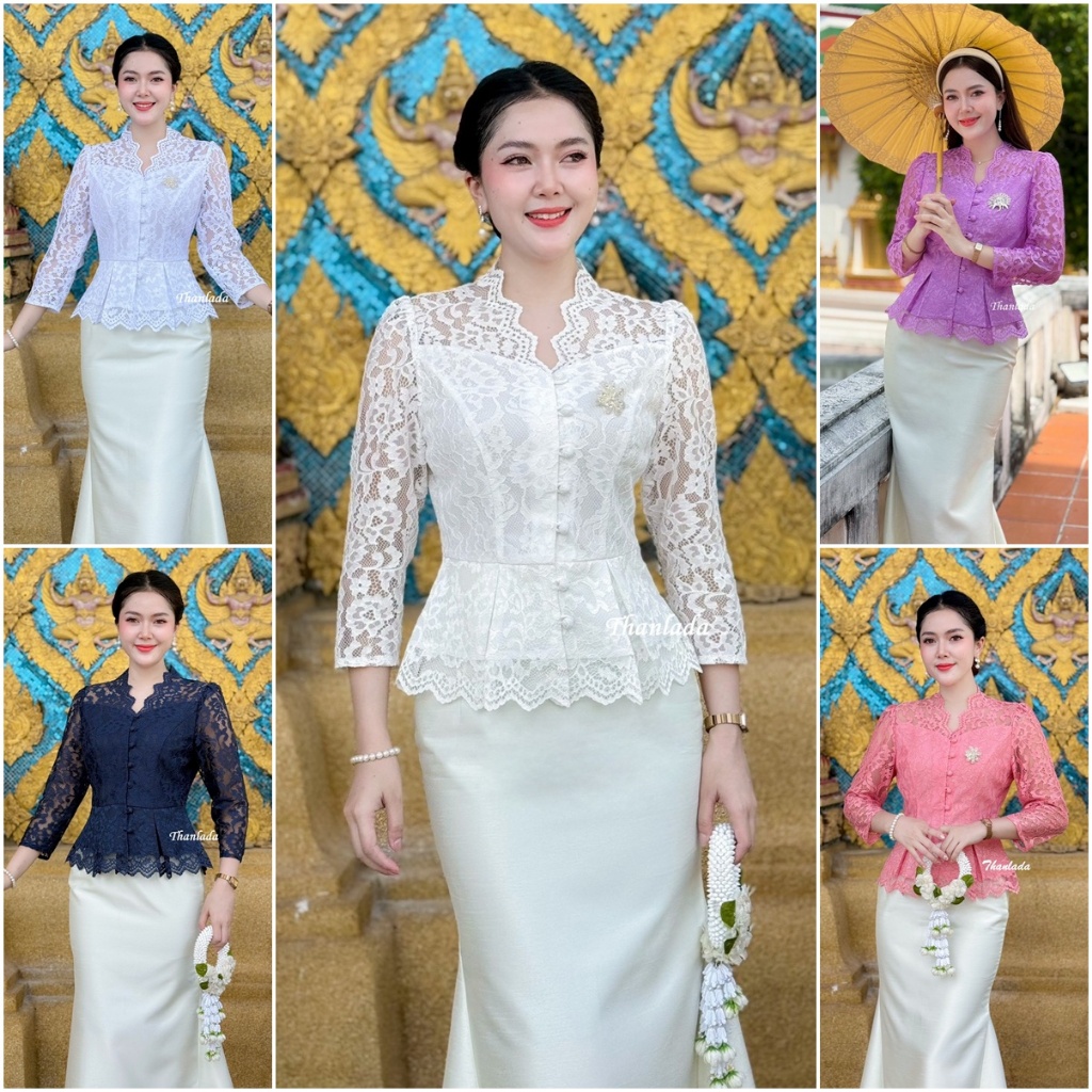 เสื้อรุ่น-Lily (TLD) ผ้าลูกไม้อัดกาวทั้งตัว กระดุมหน้าแกะได้  ดีไซน์ทันสมัยใส่ได้บ่อยไม่ตกเทรน