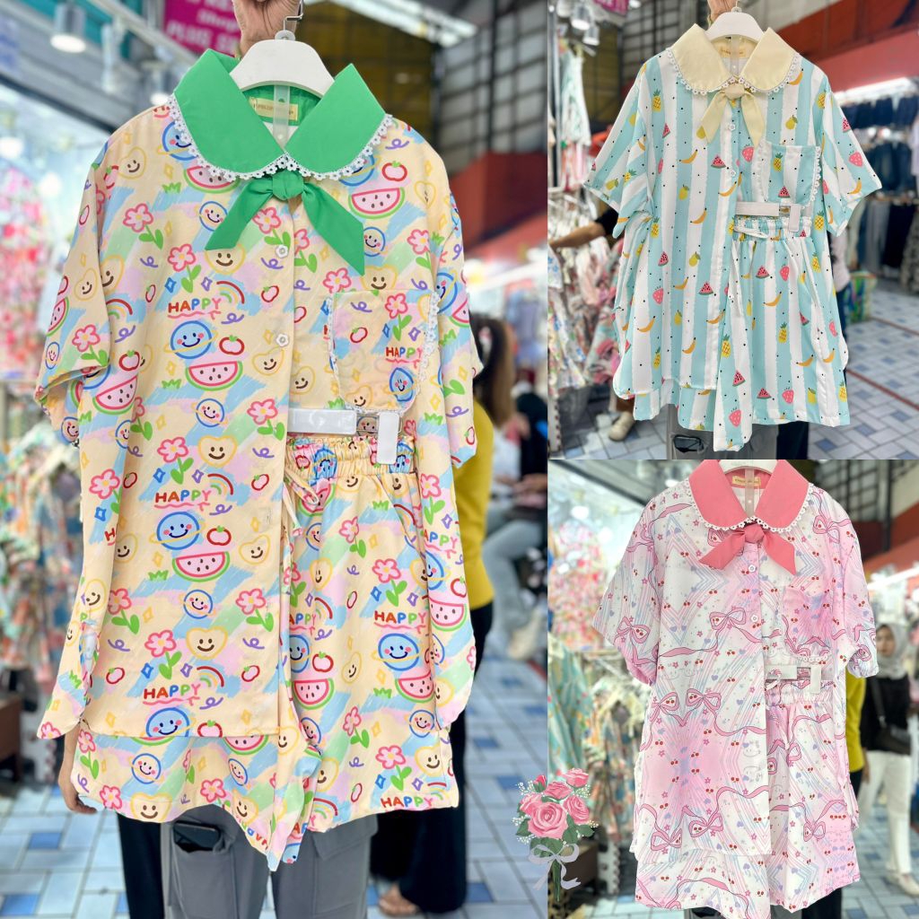 ชุดเซ็ทแฟชั่นสาวอวบ เสื้อคอบัวผูกโบว์🎀คู่กับกางเกงขาสั้นรุ่นผ้าเปเป้ เนื้อดีมาก🍓