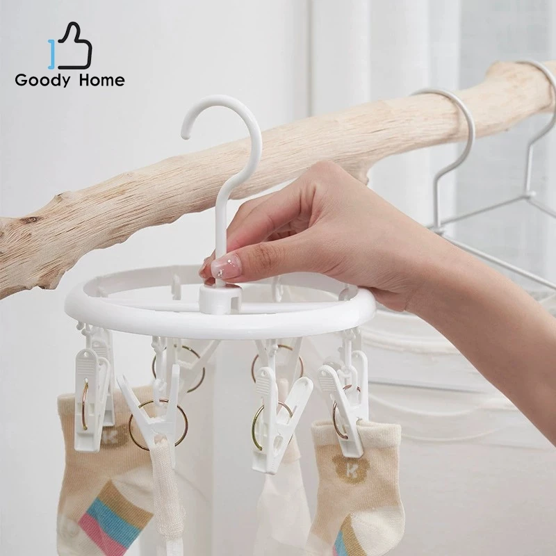 Goody Home ที่หนีบผ้าพลาสติกพร้อมราวแขวน ทรงกลม 8 ตัวหนีบ