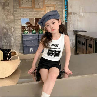 PRINCESS KESLI เสื้อครอปแขนกุดเด็ก เสื้อแขนกุดเด็กผู้หญิง เสื้อกล้ามเด็กผู้หญิง เสื้อยืดเด็กหญิง สไตล์เกาหลี 2-12 ปี