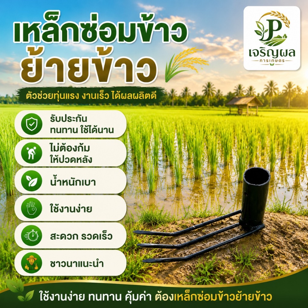 เหล็กซ่อมข้าว เหล็กย้ายข้าว ใช้ซ่อมแซมข้าว ตรงที่เป็นแอ่ง ข้าวไม่งอกย้ายข้าวให้สม่ำเสมอกัน