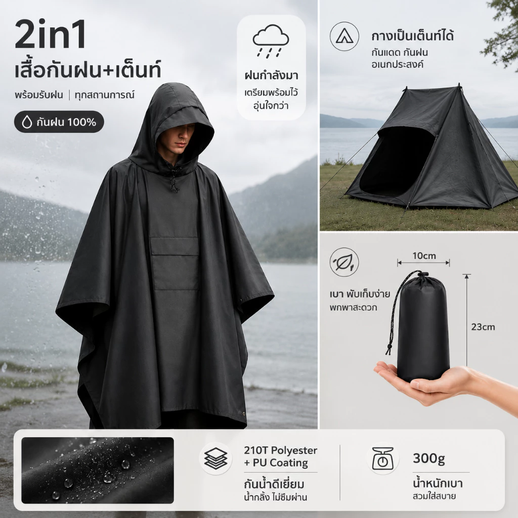 เสื้อกันฝนแบบกระโจม 3in1 กันน้ำกันแดด - รูปที่ 1