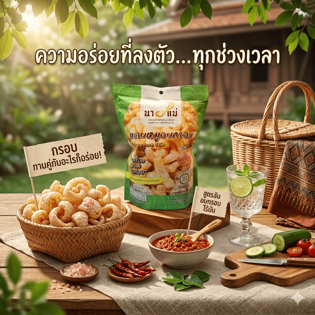 แคบหมูไร้มันอบซอส สินค้ามาตราฐานส่งออก วัตถุดิบพรี่เมี่ยมนำเข้าจากยุโรป ส่งตรงจากร้านแคบหมูนายแม่