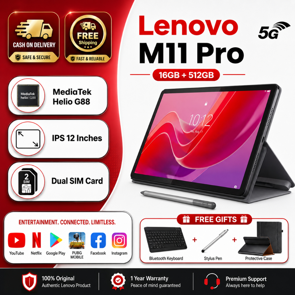 🔥 Lenovo Tab M11 2025 16GB+512GB แท็บเล็ต Android 12 รองรับ 4G/5G WiFi ใส่ซิมได้ จอใหญ่ ลื่นแรง พร้อมของแถม 🎁