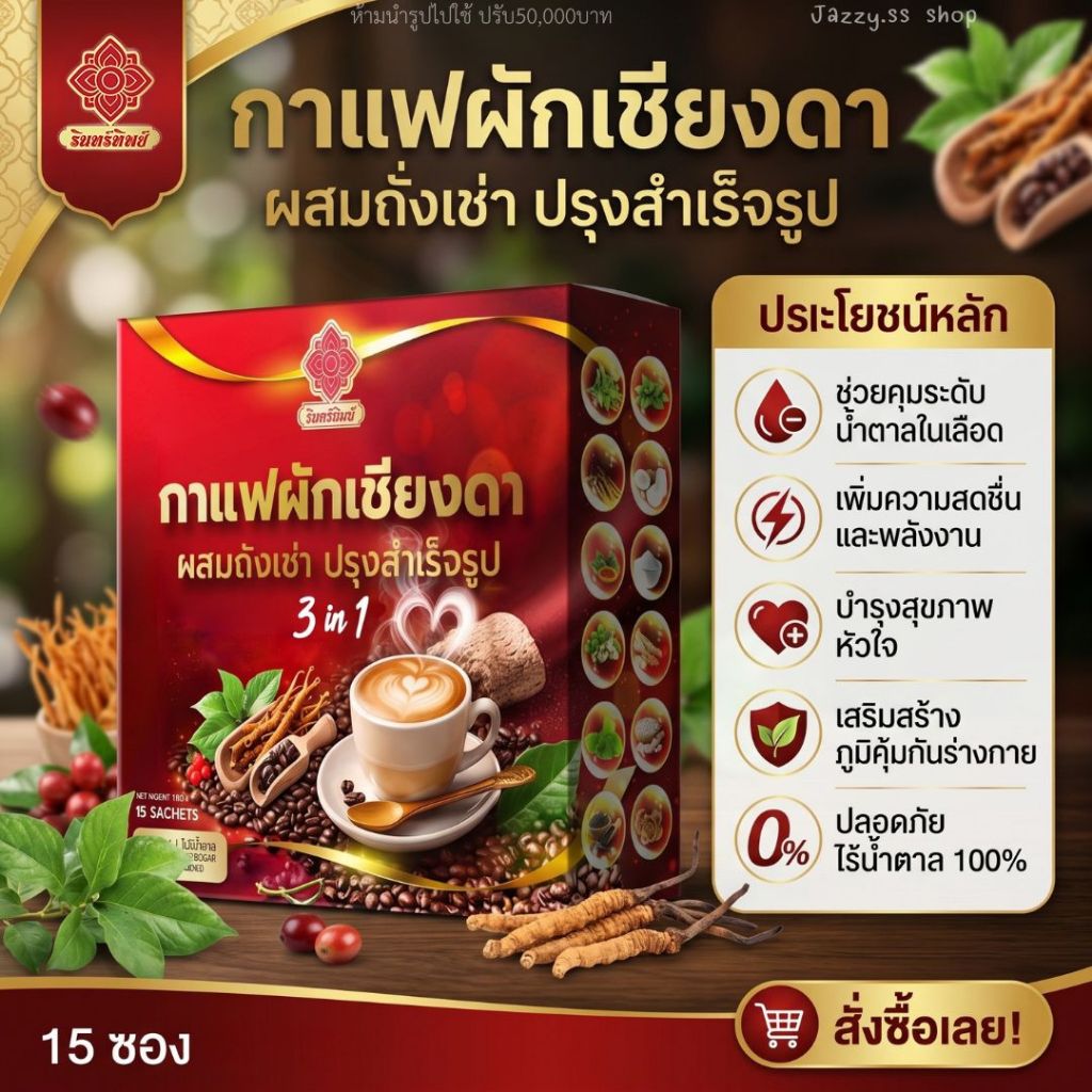 กาแฟผัก ผักเชียงดาผสมถั่งเช่า ไม่มีน้ำตาล คุมเบาหวาน ความดัน สูตรเข้มข้น