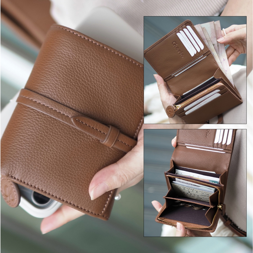ใบพับสั้นที่ช่องเทียบเท่าใบยาว Charlotte หนังวัวแท้ลุคเท่คลาสสิค Charin bag