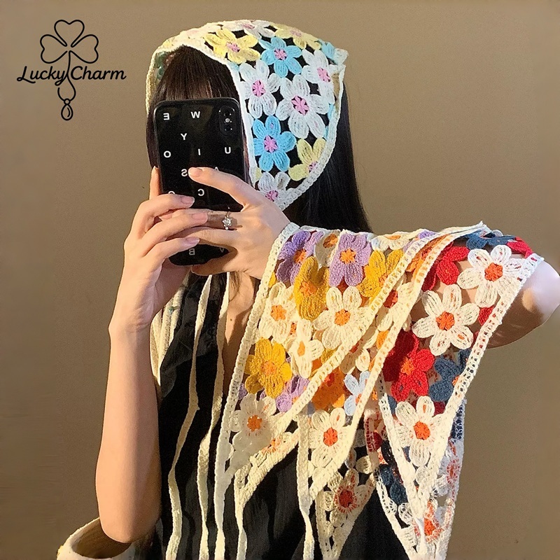 ผ้าโพกหัว ผ้าพันคอทรงสามเหลี่ยม เทรนฮิต น่ารักลายดอกไม้ ผ้าถัก ใส่ได้ทุกฤดู ถ่ายรูปสวย ส่งเร็ว COD