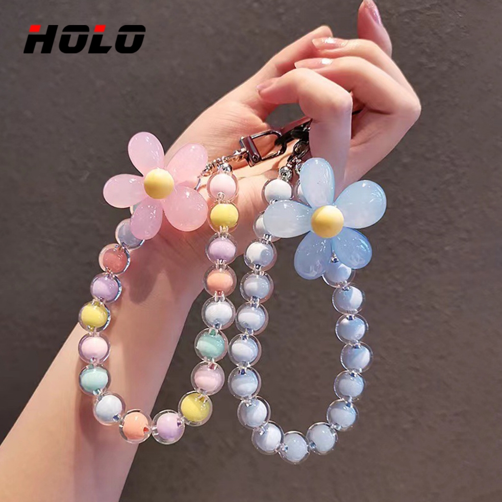 HOLO ins ลม พวงกุญแจ ลูกปัด ดอกไม้ น่ารัก โซ่แขวนโทรศัพท์มือถือ