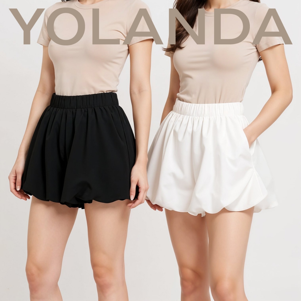 Yolanda กางเกงบอลลูน สไตล์เกาหลี กางเกงขาสั้นผู้หญิง ขาสั้น กางเกงขาสั้นแฟชั่น ใส่สบายย สไตล์คุณหนู เอวยางยืด FF1104 — صورة 7