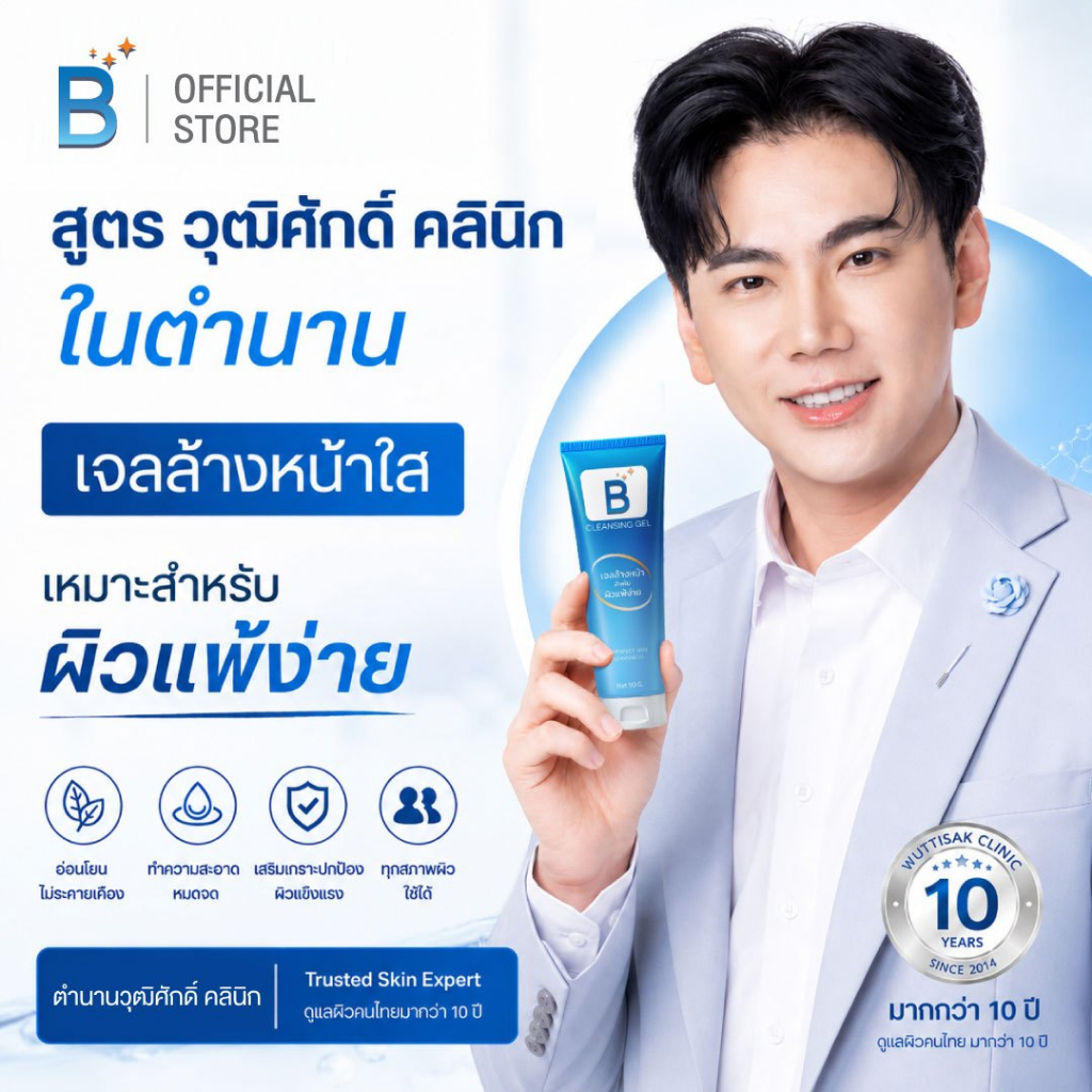 [แท้ 100%] B Perfect Skin Cleansing Gel เจลล้างหน้าสูตรอ่อนโยน ผิวแพ้ง่าย (90g.)