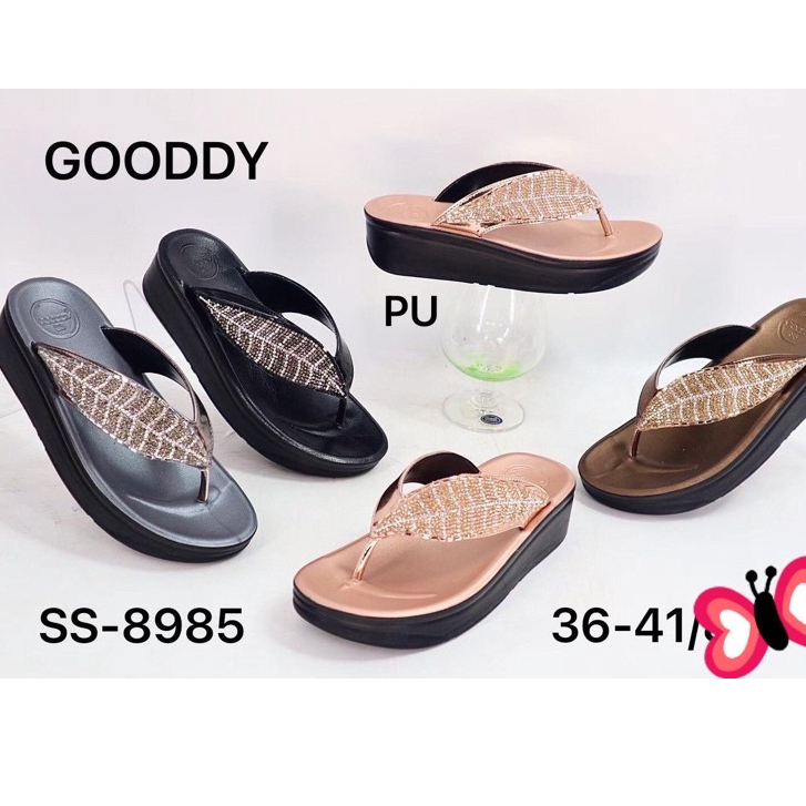 แฟชั่น รองเท้าหูคีบ รองเท้าหนีบ Gooddy ลายใบไม้ พื้นนิ่ม