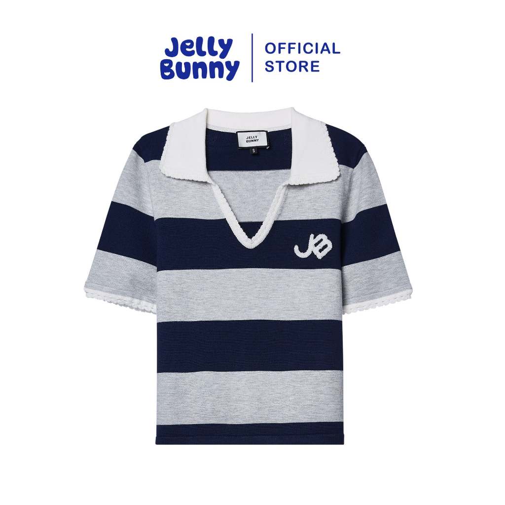 JELLY BUNNY เสื้อแขนสั้นลายทางแต่งขอบลอน รุ่น B26SGWD010 STRIPED NAVY