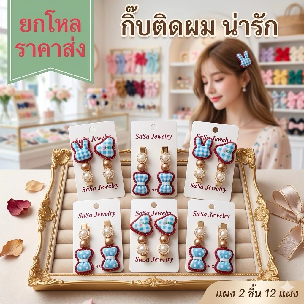 🌷ยกโหล🌷กิ๊บติดผม แผง 2 ชิ้น 12 แผง G051