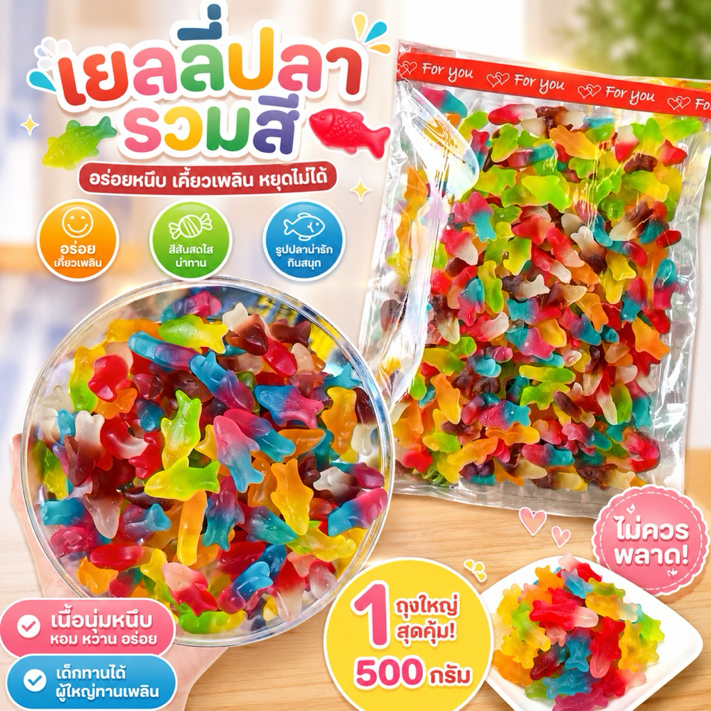 เยลลี่กัมมี่ฉลาม รสรวม 500 กรัม จาก เยลลี่กัมมี่ฉลาม