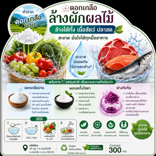 ดอกเกลือล้างผัก ล้างผลไม้และเนื้อหมู,กุ้ง,ปลา ดอกเกลือผสมด่างทับทิมลดเชื้อโรค ลดปริมาณสารเคมีในผัก ปริมาณ 300 กรัม/ถุง